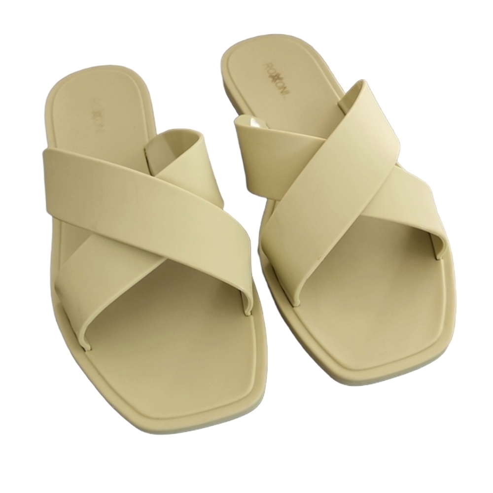 Y2K ROXONI Chartreuse Green Jelly Slides 40 9 Sandals Flexible Water Criss Cross - Picture 5 of 16